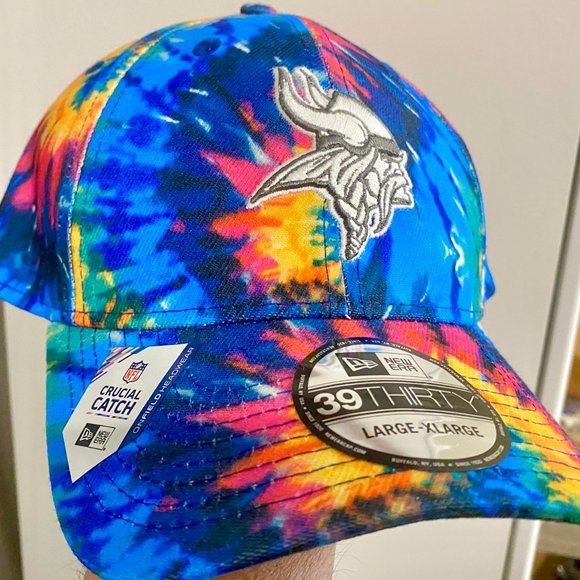 Rare Mens 2020 Minnesota Vikings New Era NFL Crucial Catch 39THIRTY Tie Dye Hat - Picture 2 of 4
